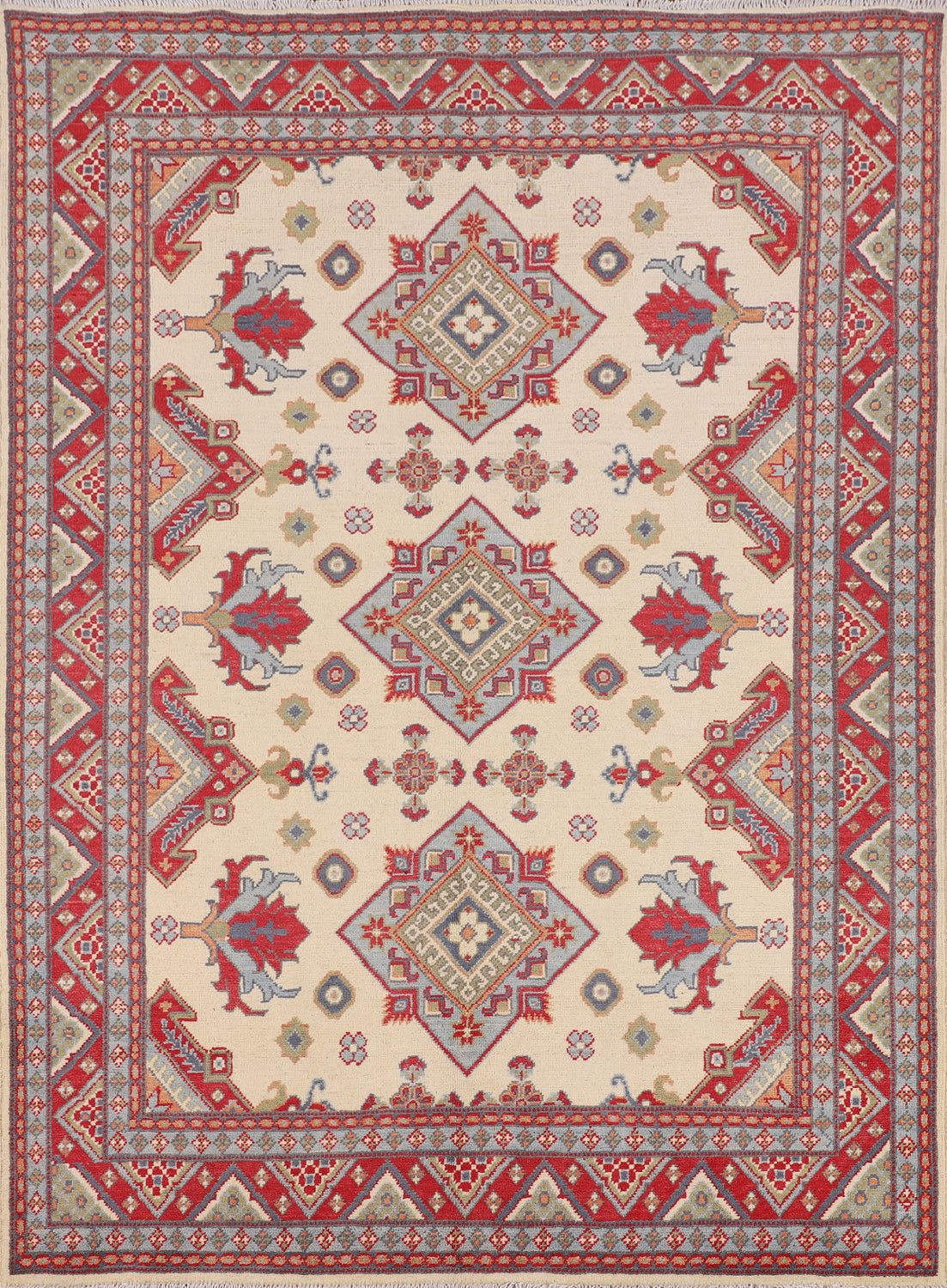 Ivory Wool Kazak Oriental Rug 5x7