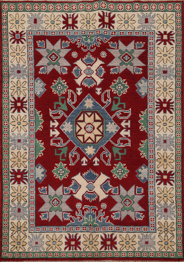 Red Geometric Kazak Oriental Rug 4x6