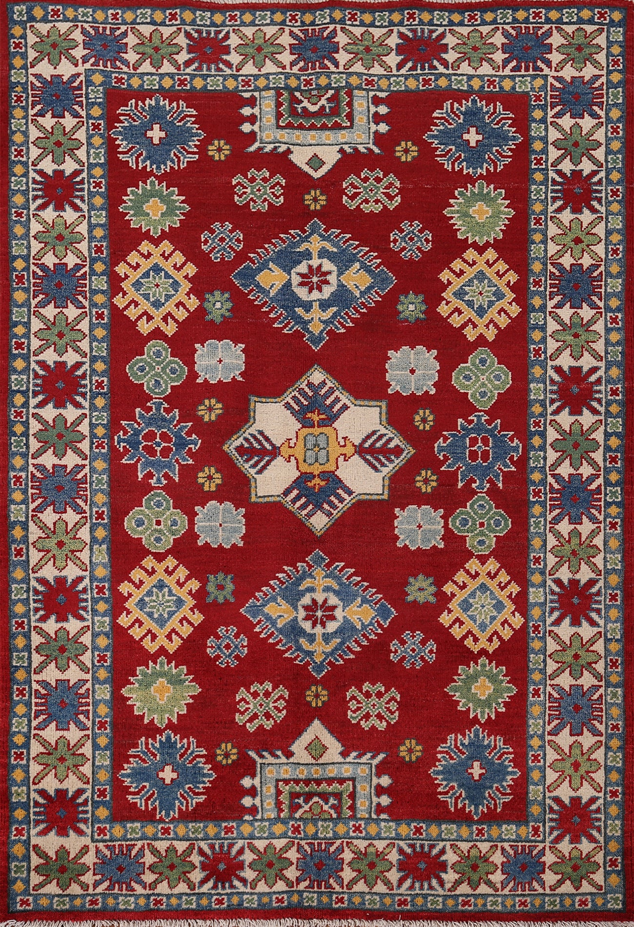 Geometric Red Kazak Oriental Accent Rug 4x6