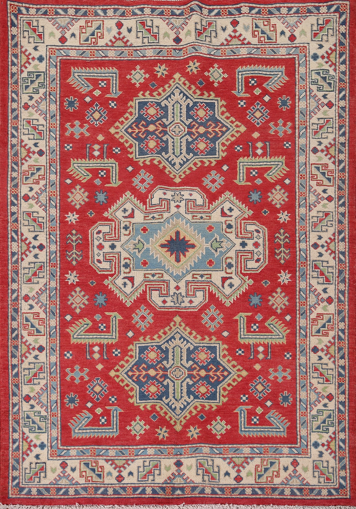 Geometric Wool Kazak Oriental Accent Rug 4x6