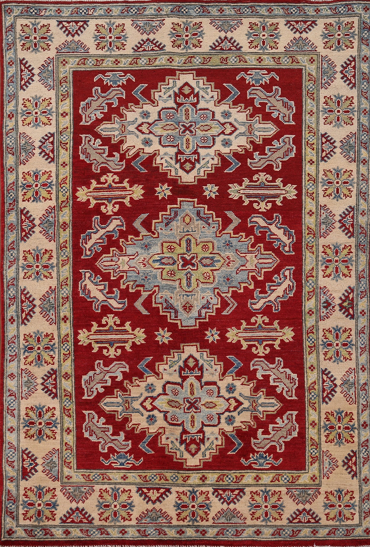 Geometric Red Kazak Oriental Rug 4x6