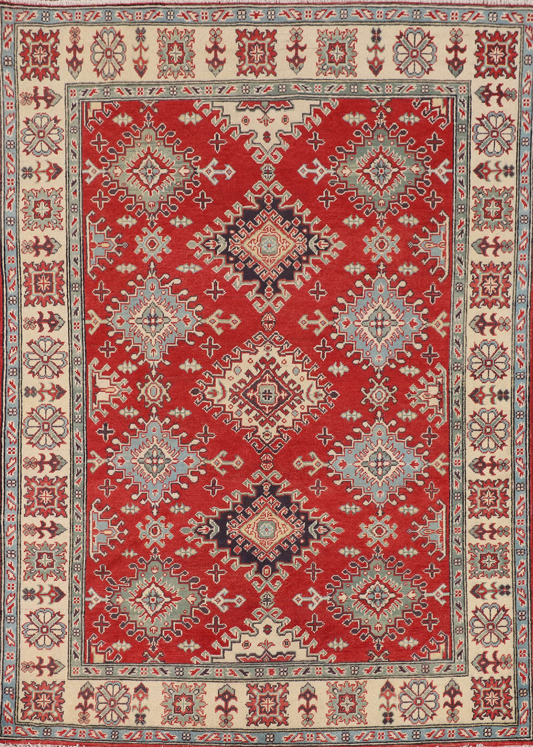 Geometric Red Wool Kazak Oriental Rug 5x7