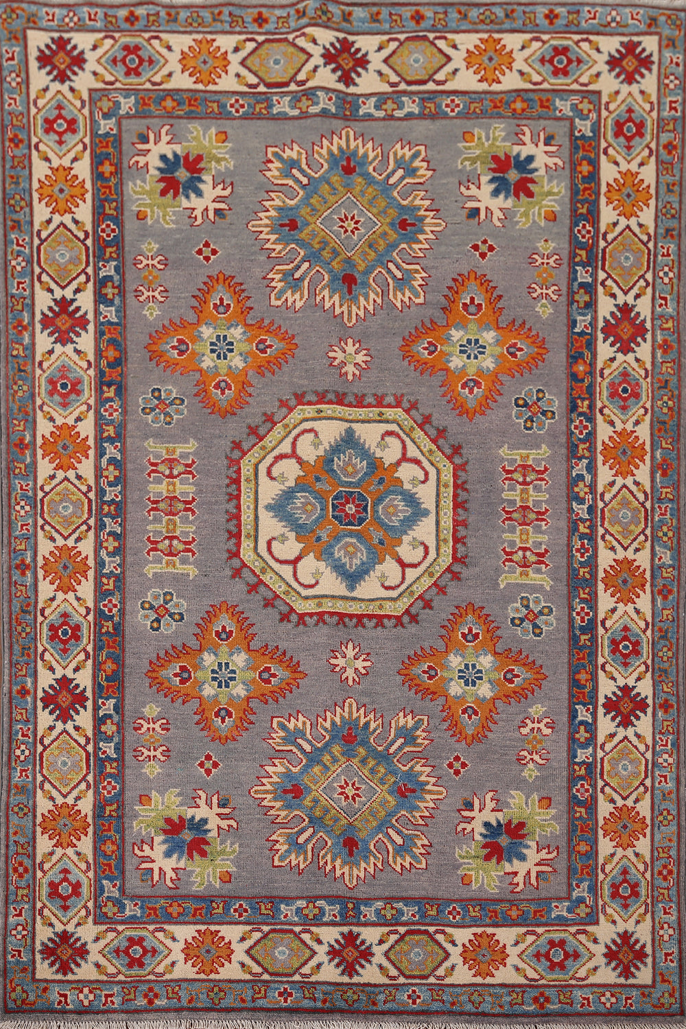 Gray Geometric Kazak Oriental Rug 5x7