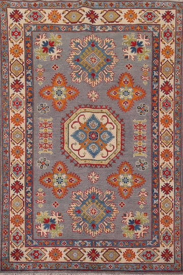 Gray Geometric Kazak Oriental Rug 5x7