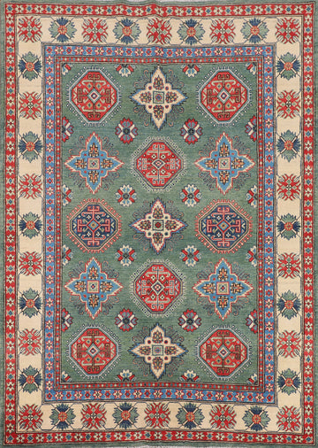 Green Geometric Kazak Oriental Rug 5x7
