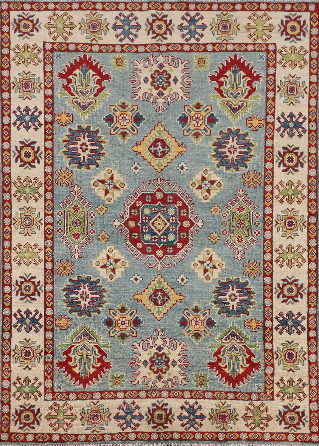 Light Blue Geometric Kazak Oriental Rug 5x7