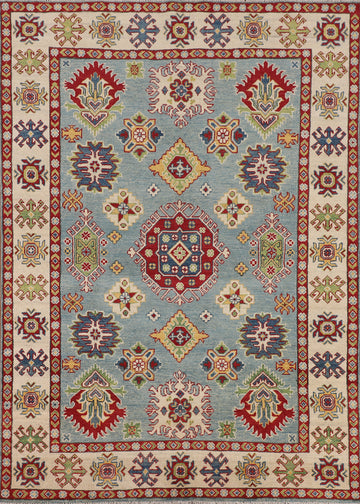Light Blue Geometric Kazak Oriental Rug 5x7
