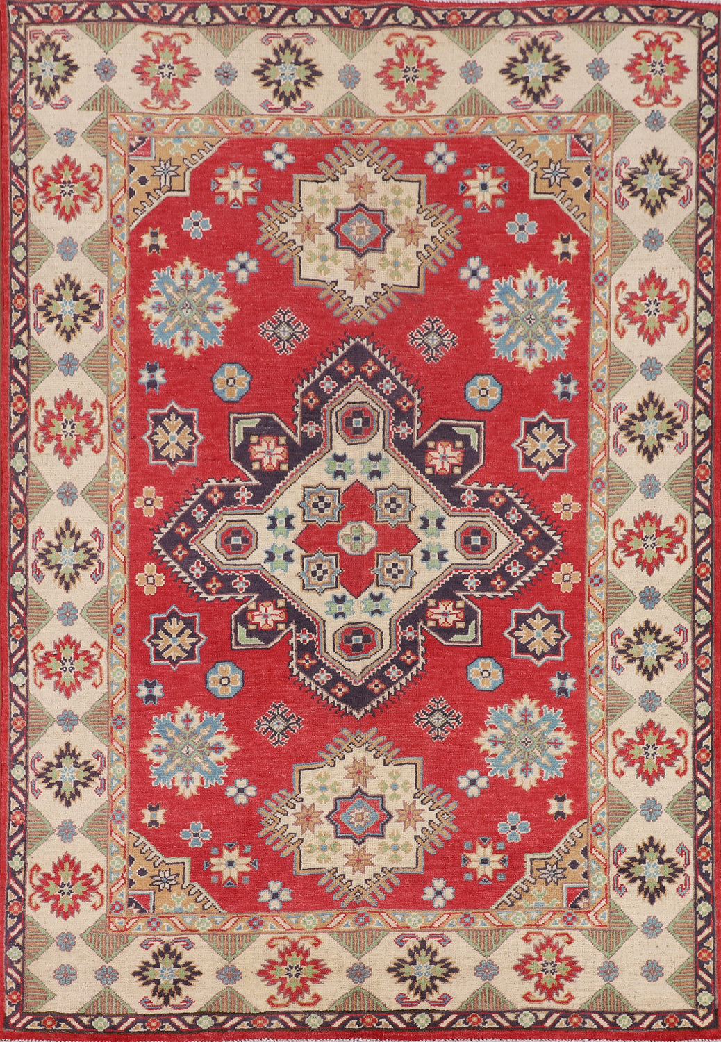 Geometric Wool Kazak Oriental Rug 5x7