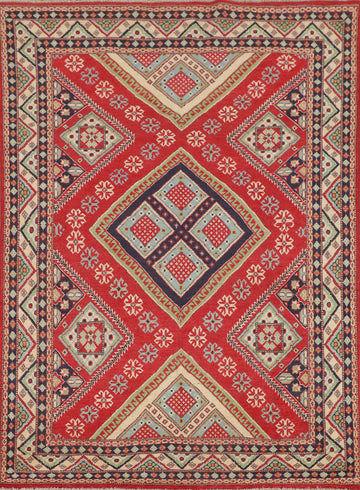 Geometric Wool Kazak Oriental Rug 5x7