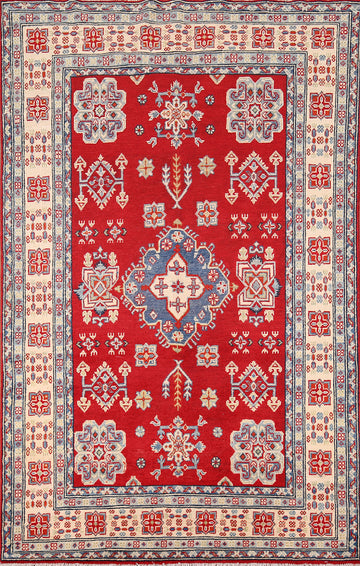 Red Geometric Kazak Oriental Rug 5x7