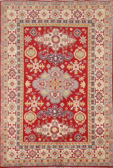 Red Geometric Kazak Oriental Rug 5x7