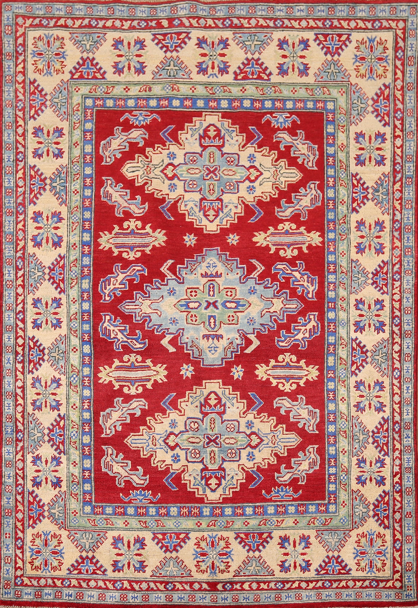 Geometric Red Kazak Oriental Rug 5x7