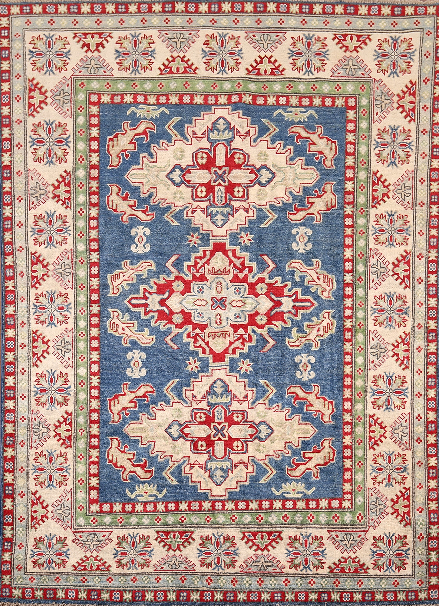 Blue Geometric Kazak Oriental Rug 5x7