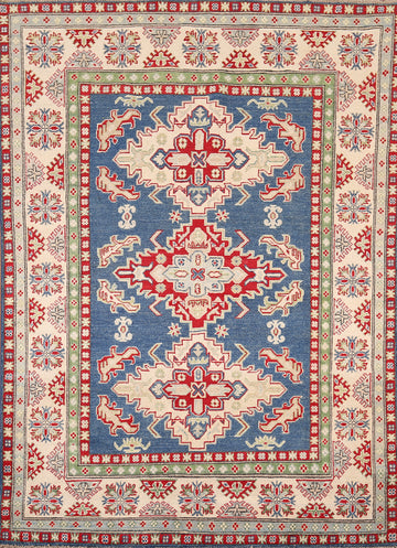 Blue Geometric Kazak Oriental Rug 5x7