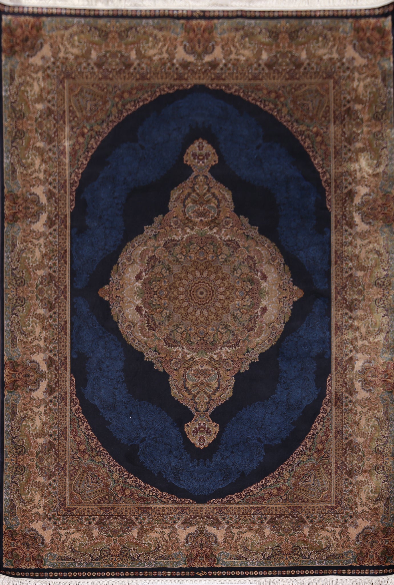 Dark Blue Traditional Qum Turkish Area Rug 5x8