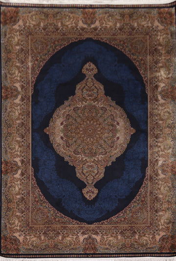 Dark Blue Traditional Qum Turkish Area Rug 5x8