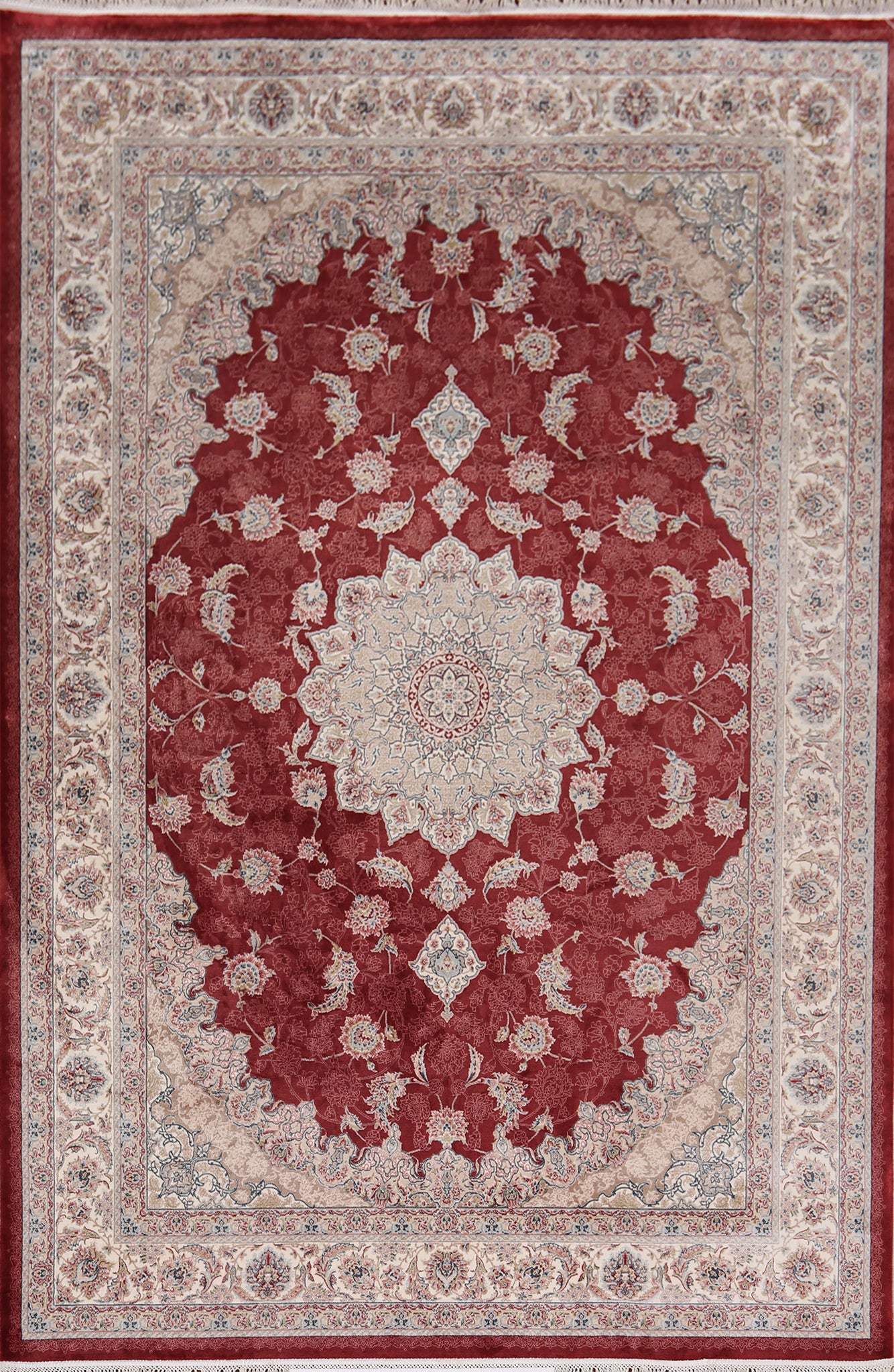 Red Silk Tabriz Turkish Area Rug 5x8