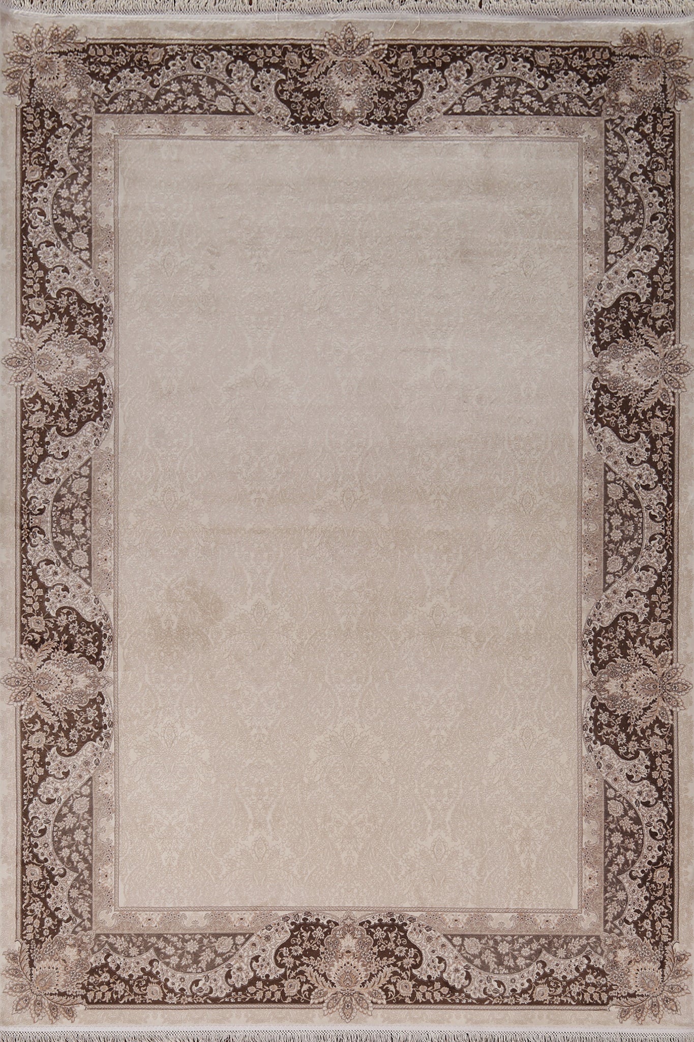 Beige & Ivory Silk Tabriz Turkish Area Rug 5x8