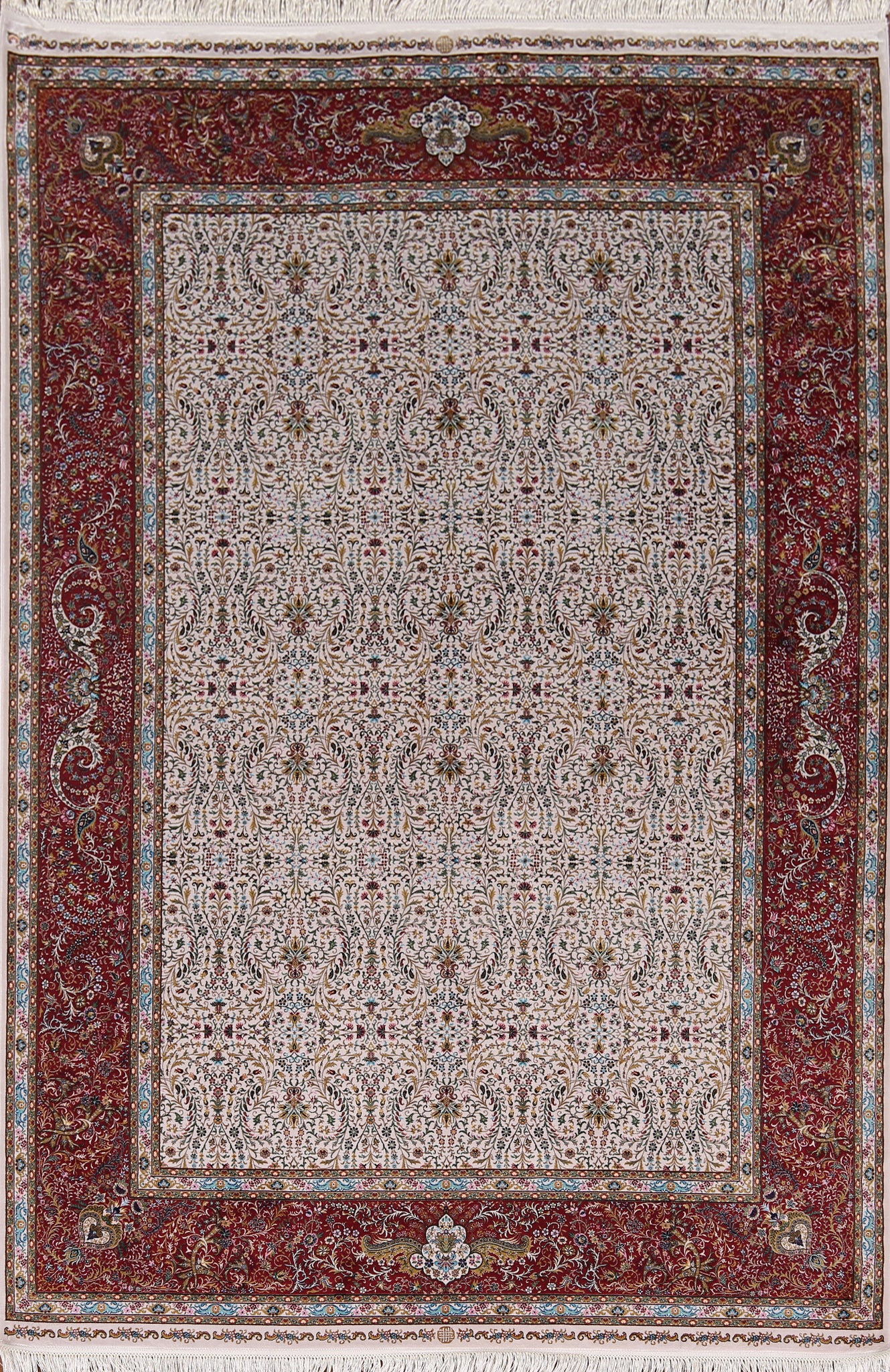 Floral Ivory Qum Turkish Area Rug 5x8