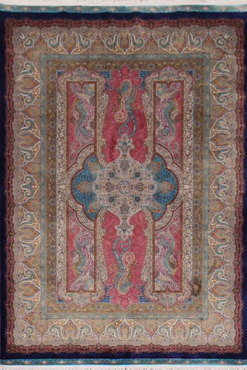 Traditional Silk Qum Turkish Area Rug 5x8