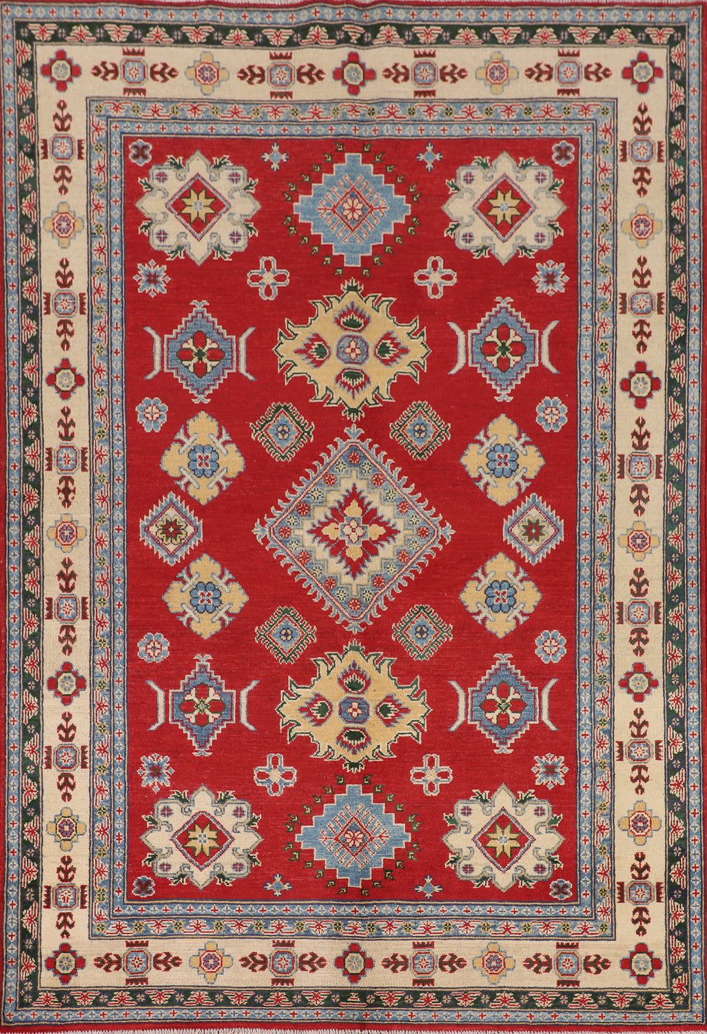 Red Geometric Kazak Oriental Area Rug 6x8