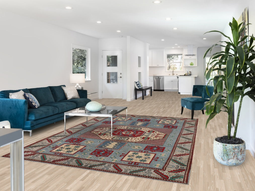 Light Blue Kazak Oriental Area Rug 7x10