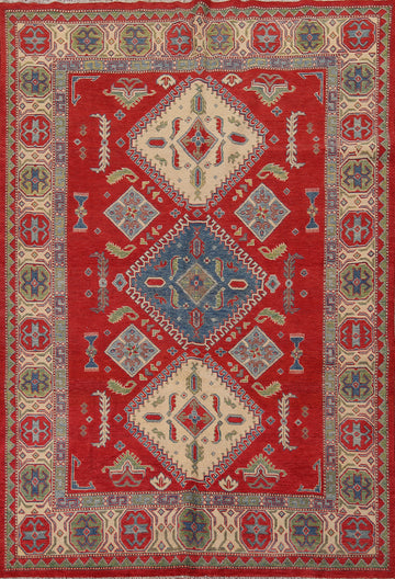 Red Geometric Kazak Oriental Area Rug 7x9