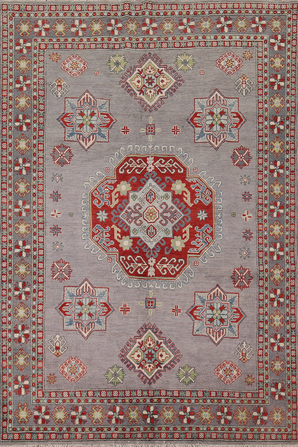 Gray Geometric Kazak Oriental Area Rug 6x8