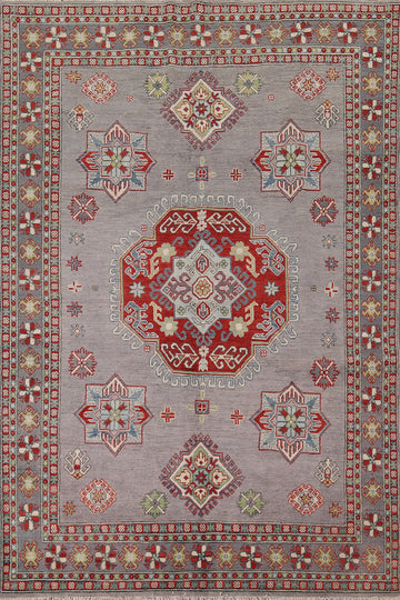 Gray Geometric Kazak Oriental Area Rug 6x8