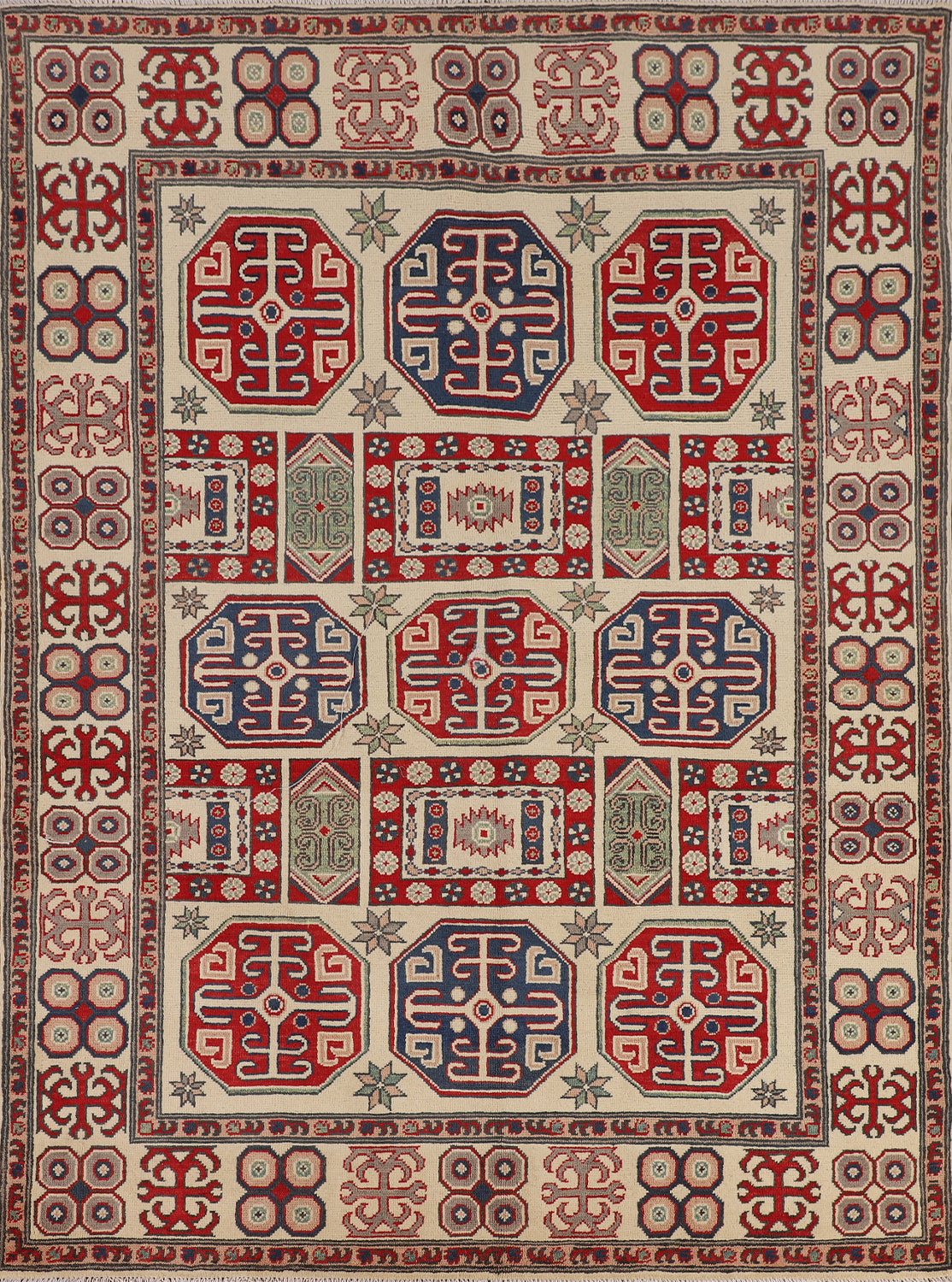 Geometric Wool Kazak Oriental Rug 5x7
