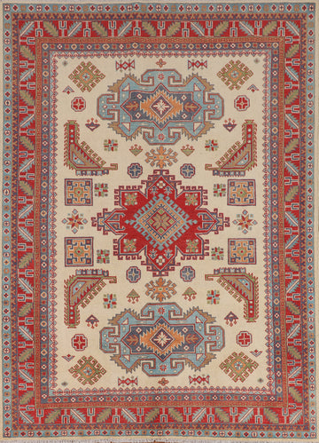 Ivory Wool Kazak Oriental Area Rug 6x8