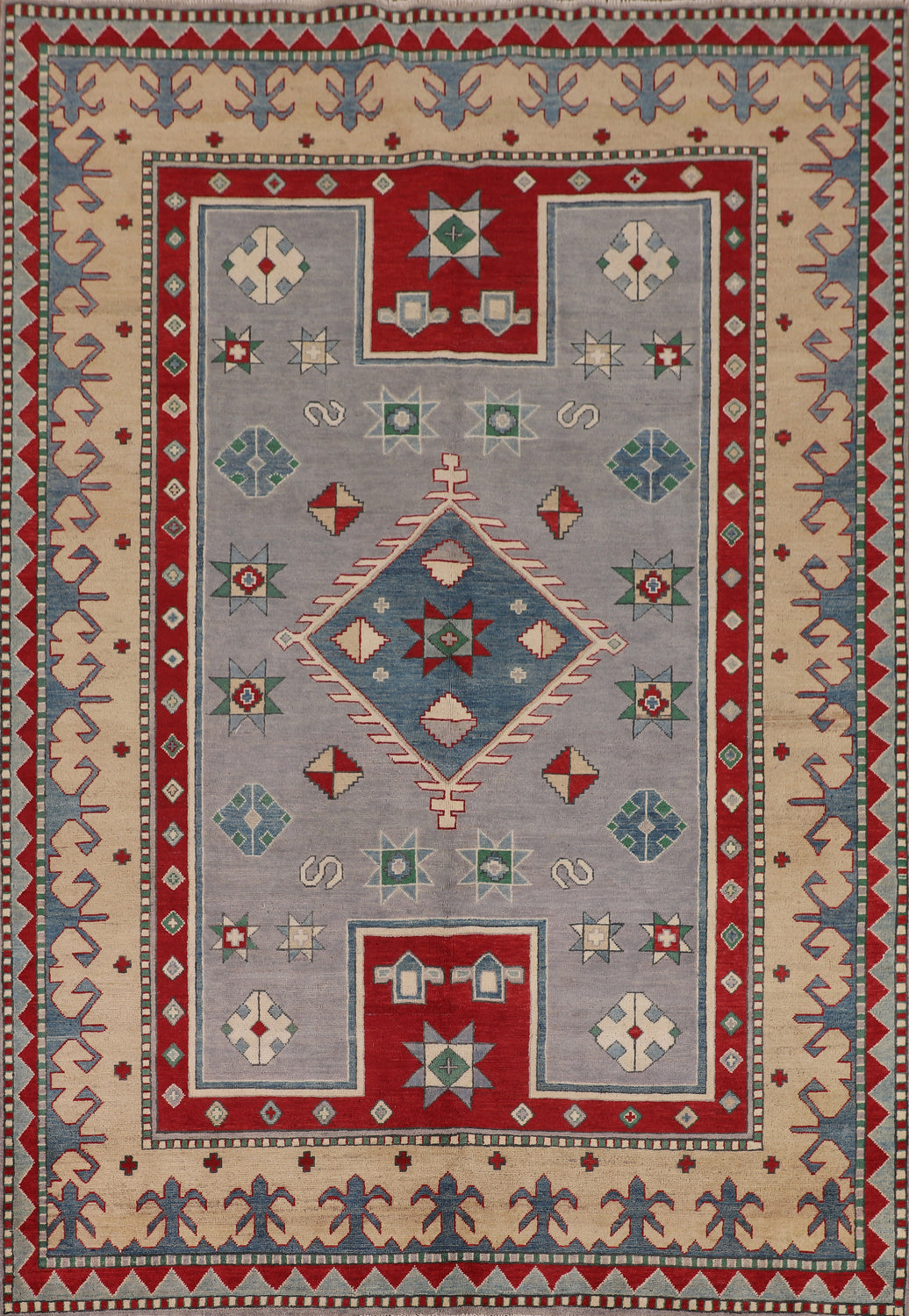Gray Wool Kazak Oriental Area Rug 7x9