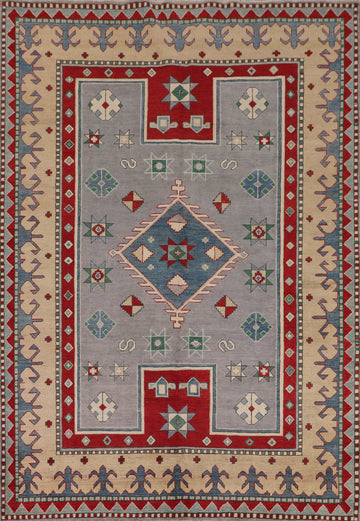 Gray Wool Kazak Oriental Area Rug 7x9