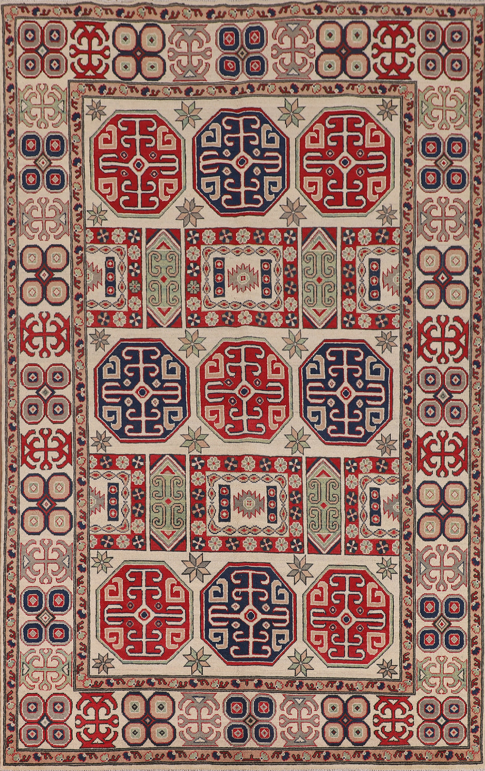 Geometric Kazak Oriental Area Rug 7x10