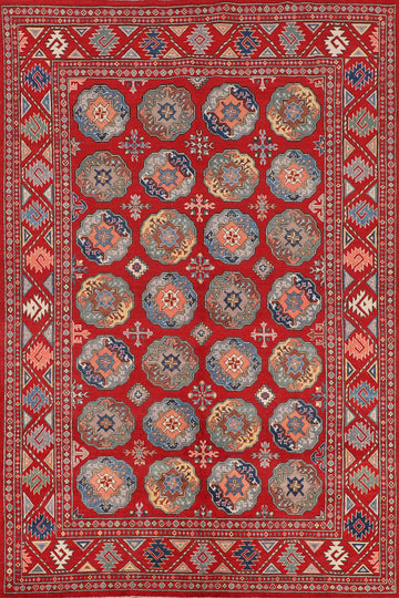 All-Over Red Wool Kazak Oriental Area Rug 7x10
