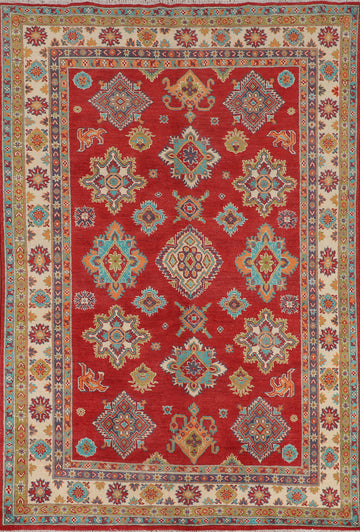 Red Geometric Kazak Oriental Area Rug 6x8