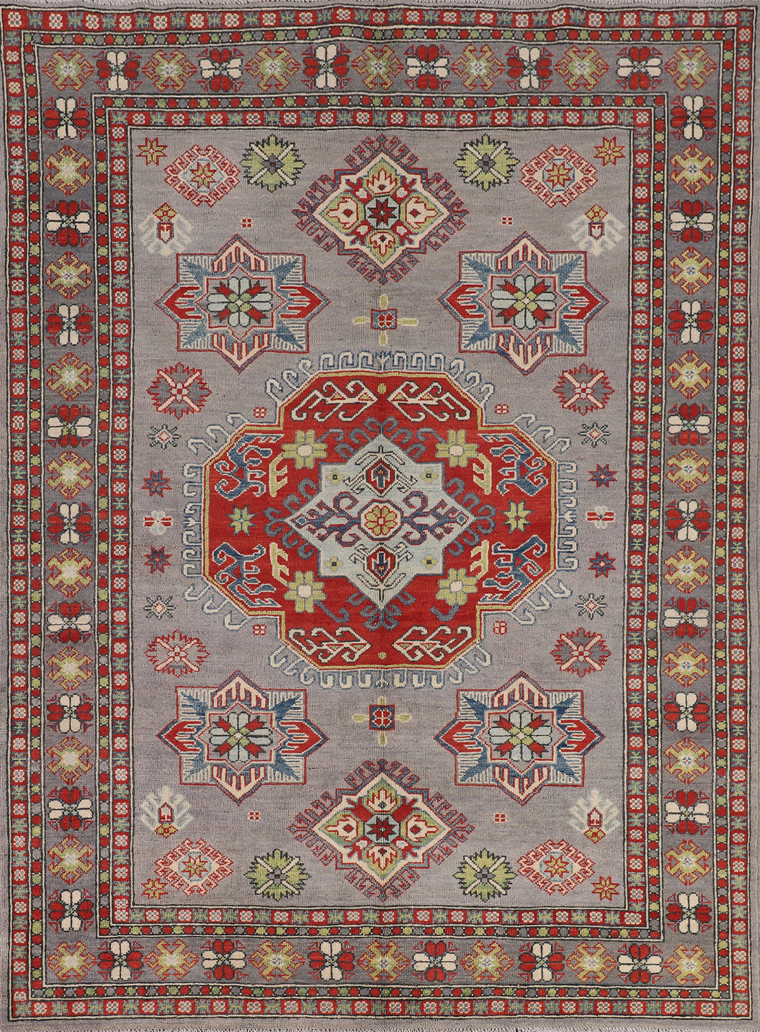 Gray Geometric Kazak Oriental Rug 6x7