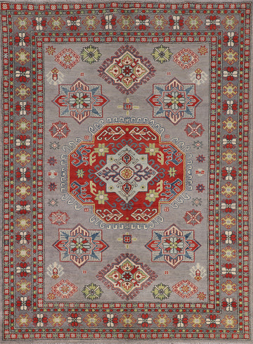 Gray Geometric Kazak Oriental Rug 6x7