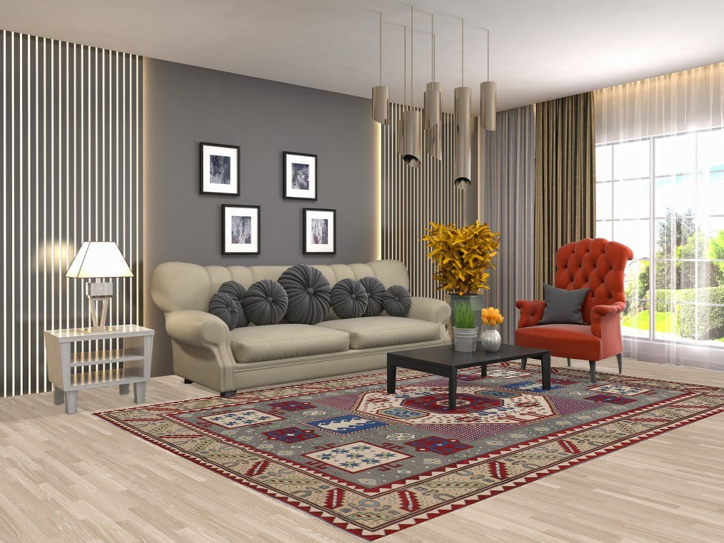 Geometric Kazak Oriental Area Rug 7x10