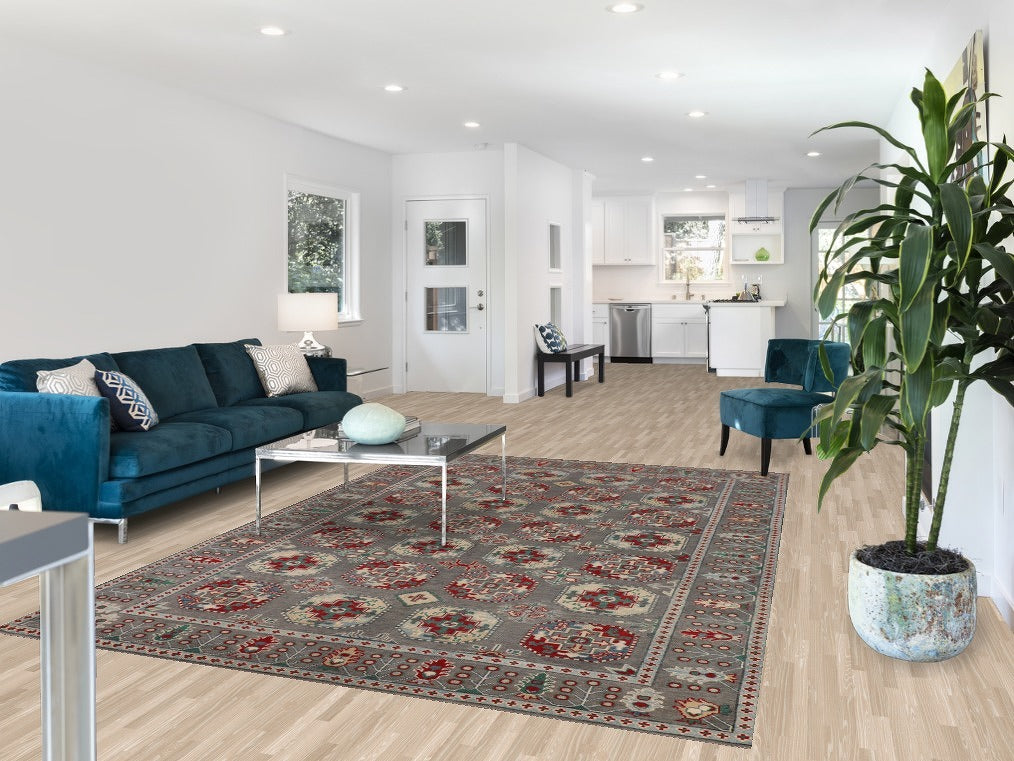 All-Over Gray Kazak Oriental Area Rug 7x10