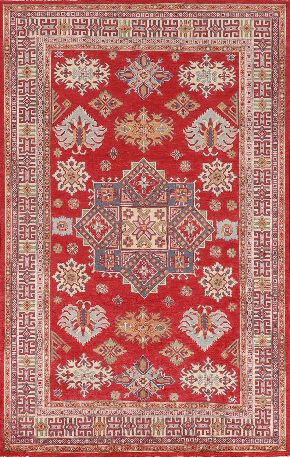 Red Geometric Kazak Oriental Area Rug 6x10