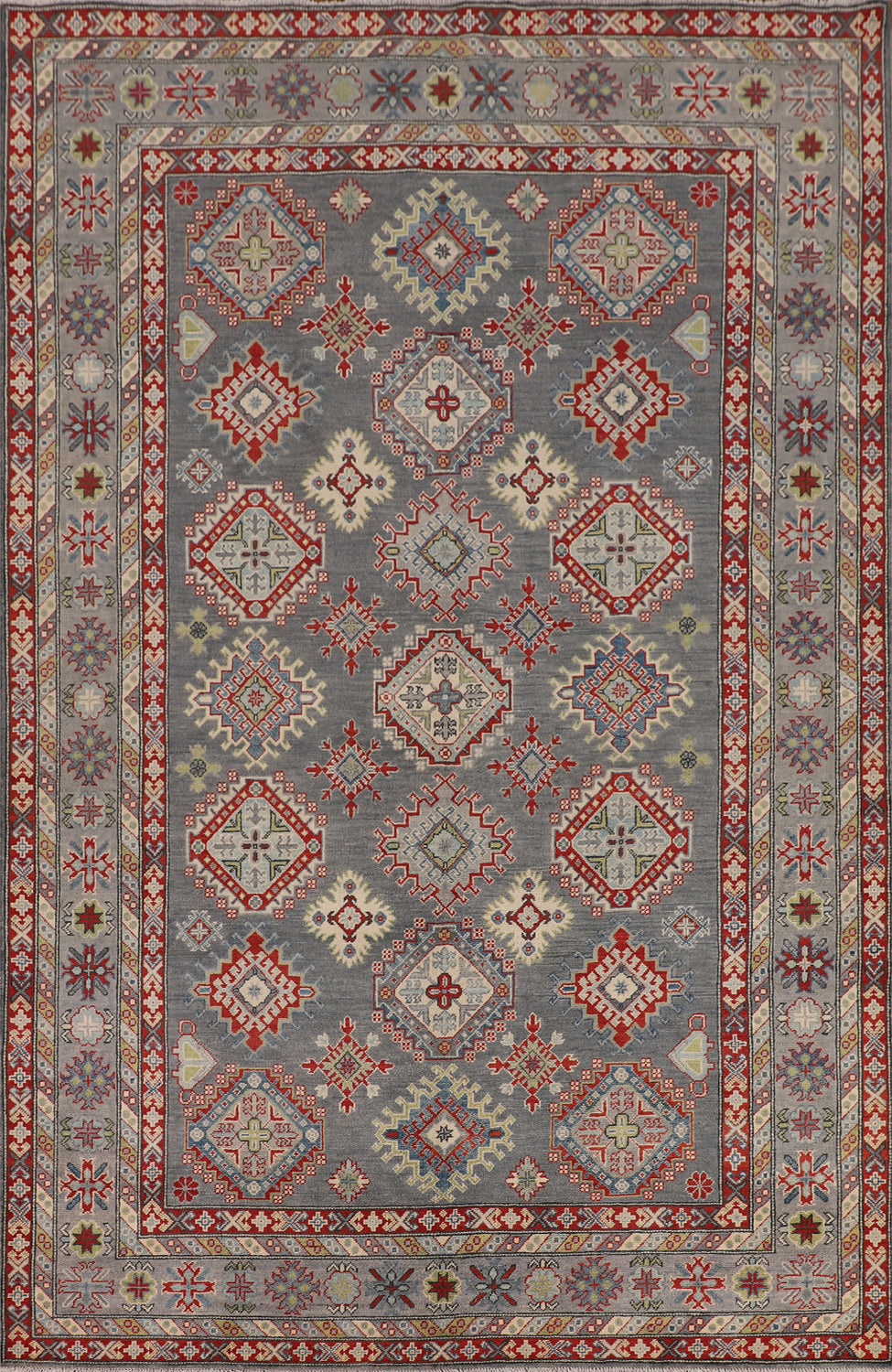 Gray Geometric Kazak Oriental Area Rug 7x10