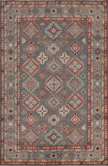 Gray Geometric Kazak Oriental Area Rug 7x10