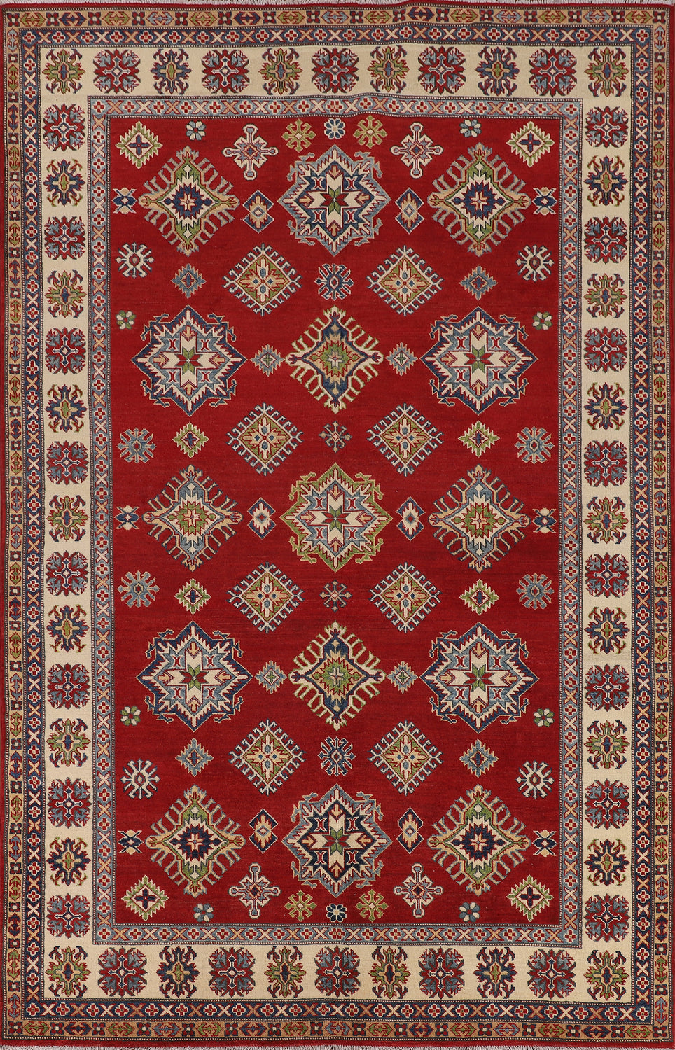 Red Geometric Kazak Oriental Area Rug 7x10
