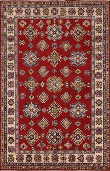 Red Geometric Kazak Oriental Area Rug 7x10