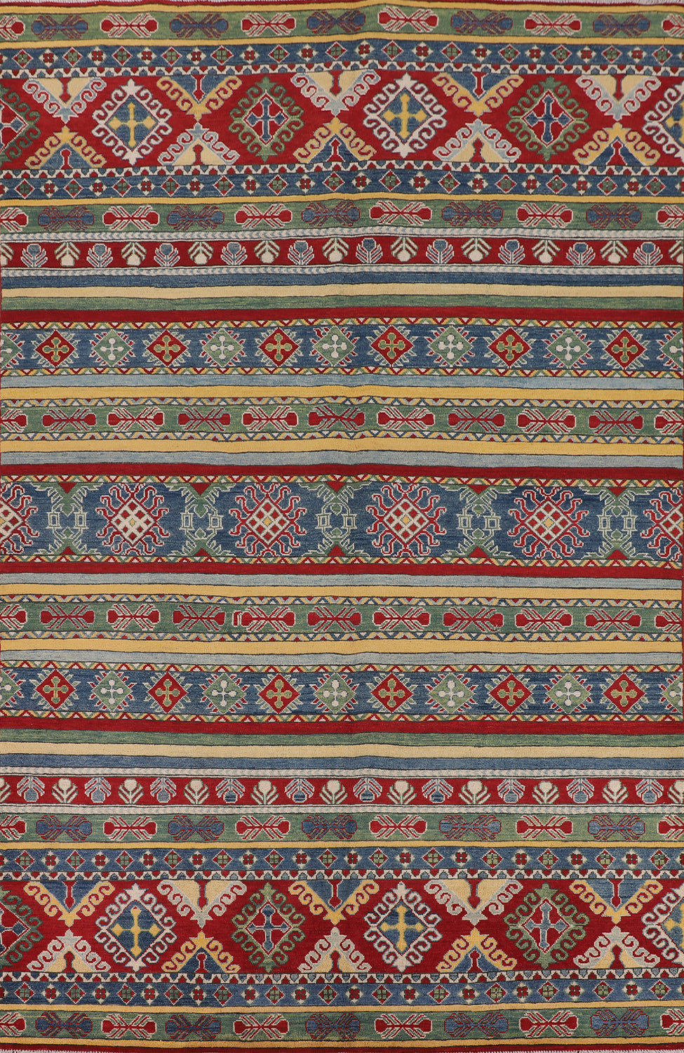 Striped Wool Kazak Oriental Area Rug 7x10