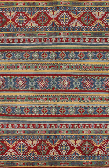 Striped Wool Kazak Oriental Area Rug 7x10