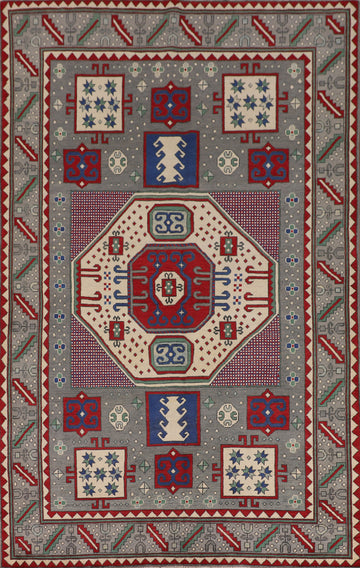 Geometric Gray Kazak Oriental Area Rug 6x10