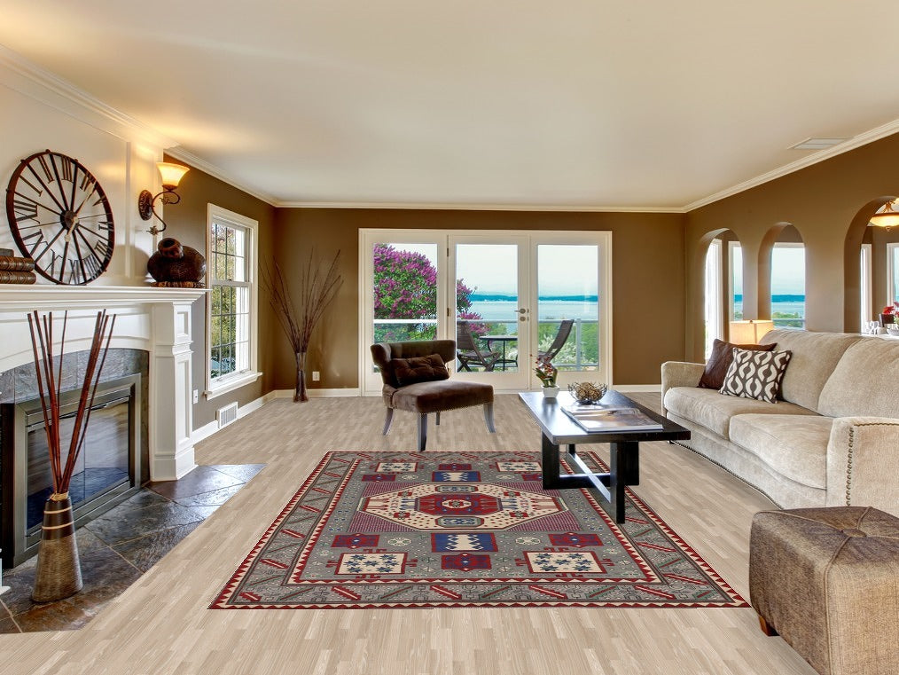 Geometric Gray Kazak Oriental Area Rug 6x10