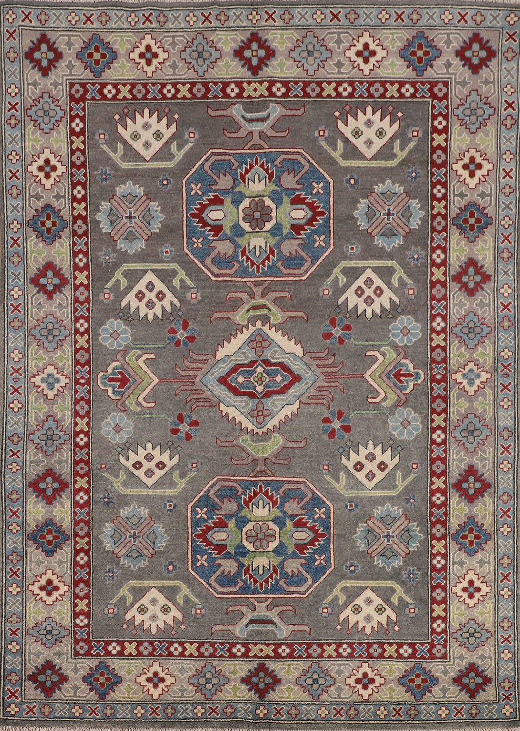 Gray Geometric Kazak Oriental Rug 5x7